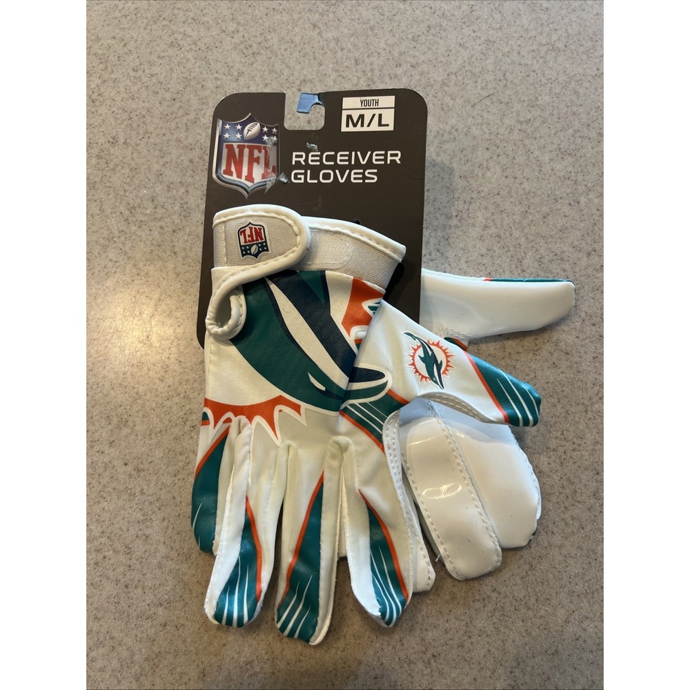 Youth NFL Football Receiver Gloves - Miami Dolphins New with Tags M/L